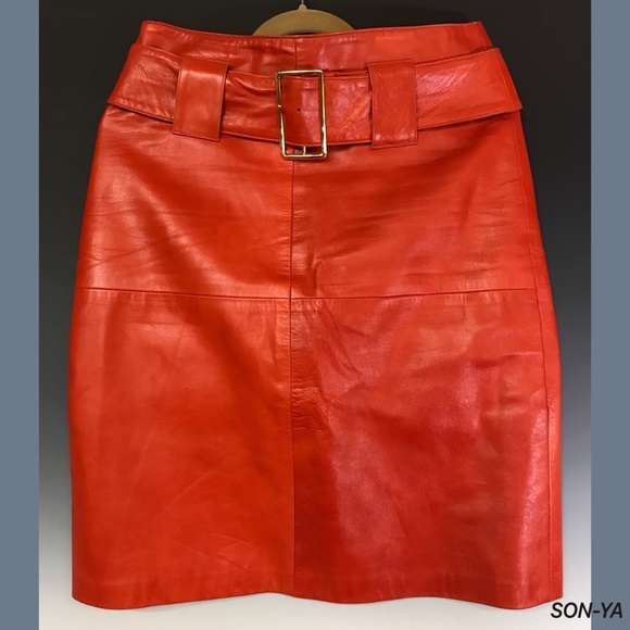 SONYA Orange Leather Skirt - Picture 2 of 5